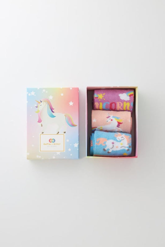 Girls Unicorn Boxed Socks 3-Pack