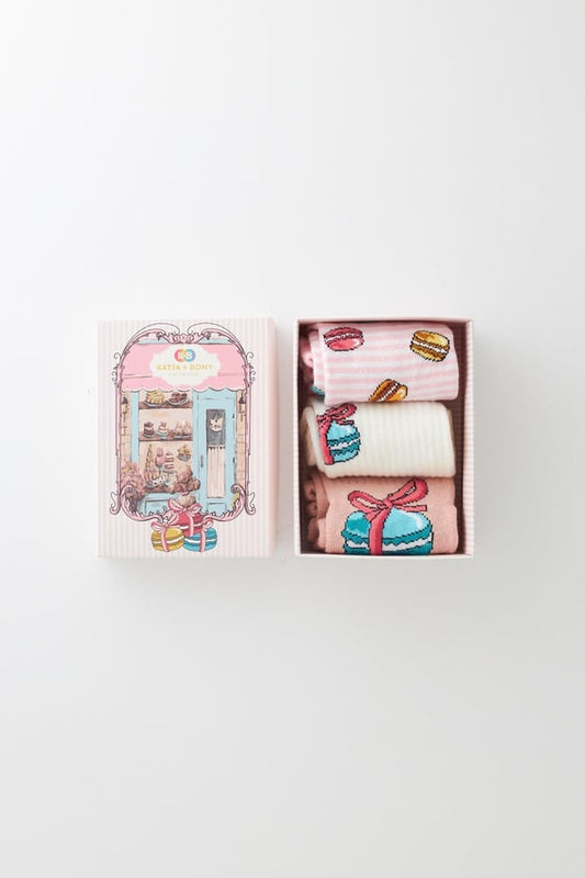 Girls Macaron Boxed Socks 3-Pack