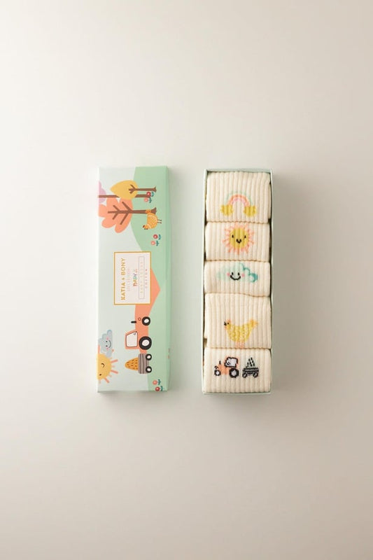 Baby farm pattern socks boxed 5-pack