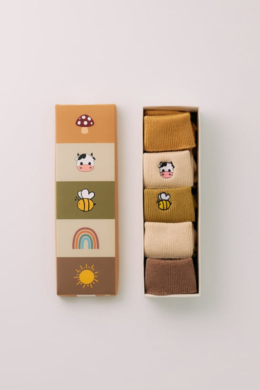 Baby animal detail socks boxed 5-pack