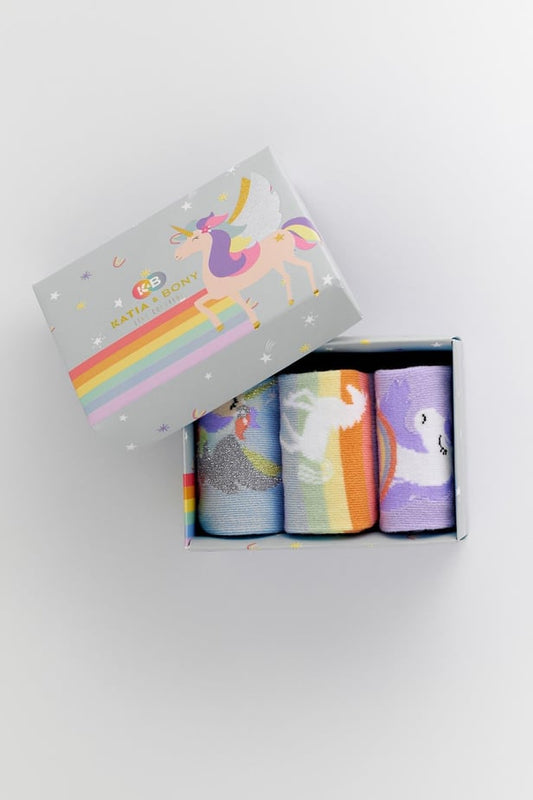Girls Unicorn Boxed Socks 3-Pack