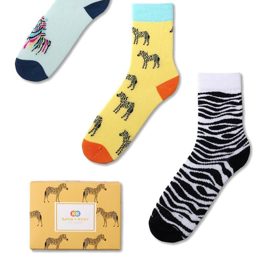 Children's boxed zebra patterned ankle socks 3-pack