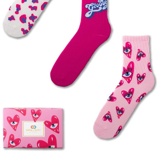 Girls Boxed Heart Detailed Socks 3-Pack
