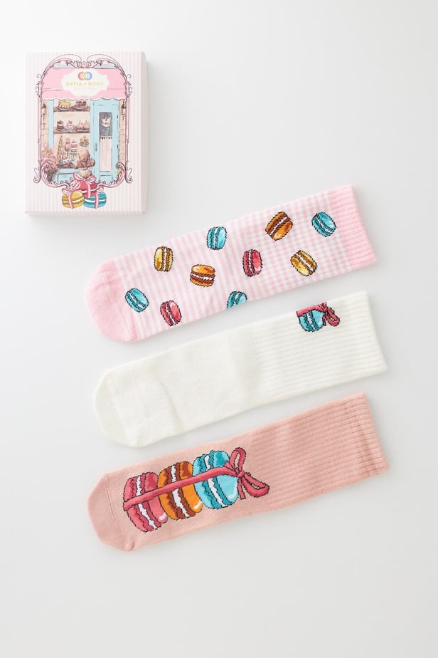 Girls Macaron Boxed Socks 3-Pack